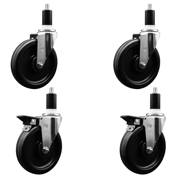 6'' Phenolic Wheel Swivel 1-3/8'' Expanding Stem Caster Set 2 Brakes, 4PK
